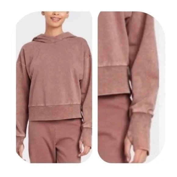 JoyLab dusty mauve cropped hooded sweat shirt thumb holes size small - Picture 8 of 8